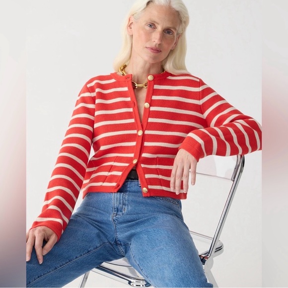 J Crew Emilie Striped Lady Jacket Cardigan Sweater Sz Sm Golden Buttons Preppy - Picture 4 of 17